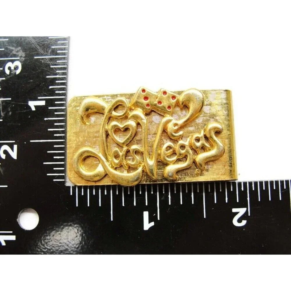 Las Vegas Dice Gold Tone Money Clip Stainless Steel Wallet Credit Card Cash ID